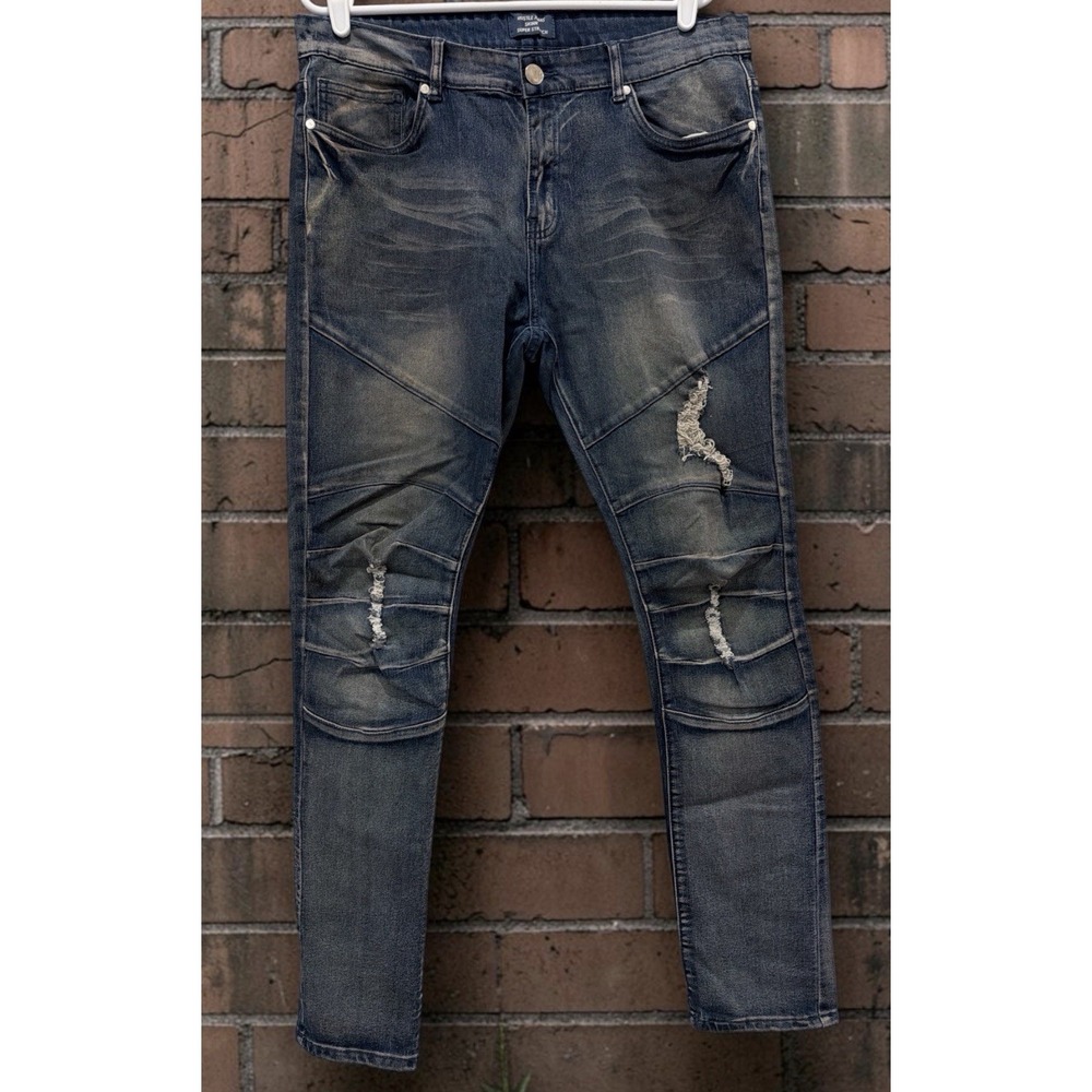 Hustle Jeans Skinny Super Stretch Straight Denim Jeans Mens Distressed Sz 38x32